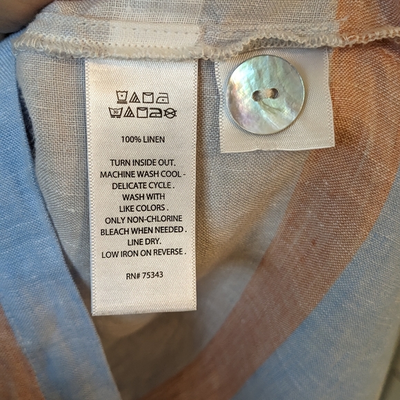 Cynthia Rowley Stripe Linen Beachy Coastal Tunic Top 3/4 Sleeve Shirt - Picture 5 of 5